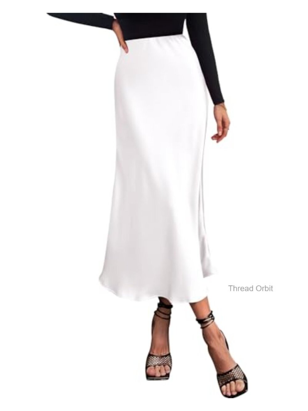 Flowy Satin Long Midi Skirt for Women High Waist Ruffle Hem A-Line